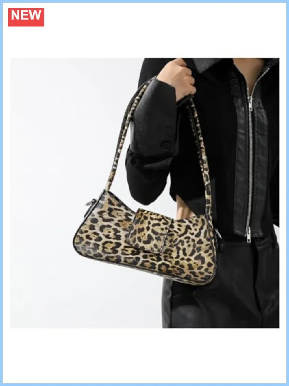Leopard Print PU Leather Hobo Shoulder Bag Y2k Crescent Tote Purse